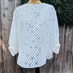 Lovely Akris Punto Sheer White Polka Dot Holes Blouse Sz Small Barley Worn